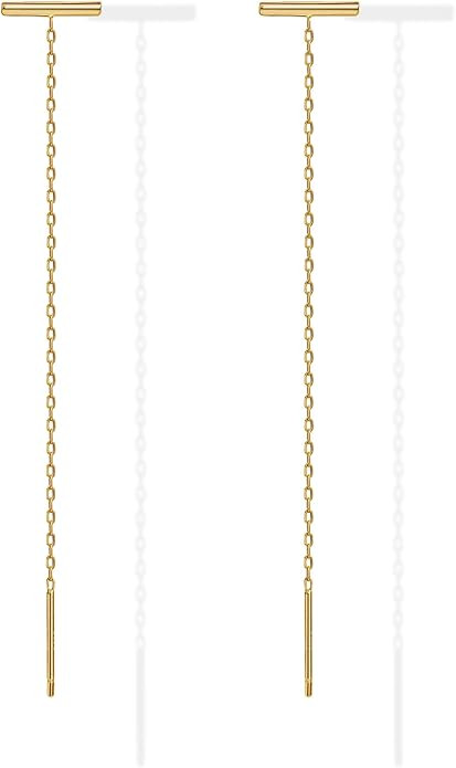 PAVOI 14K Gold Plated 925 Sterling Silver Post Threader Earrings for Women - Minimalist Gold Chai... | Amazon (US)