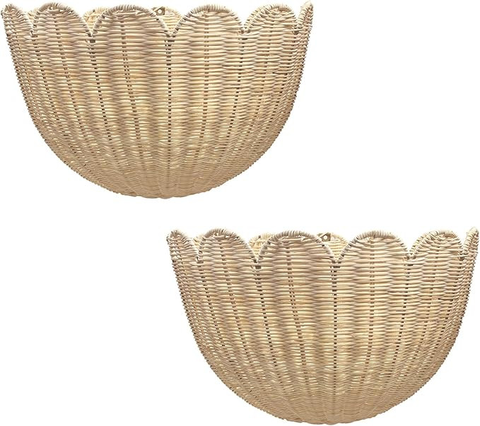 Scallop Wall Basket, Scalloped Wall Wicker Basket, Hanging Home Decor for Bedroom Bathroom (2Pcs) | Amazon (US)