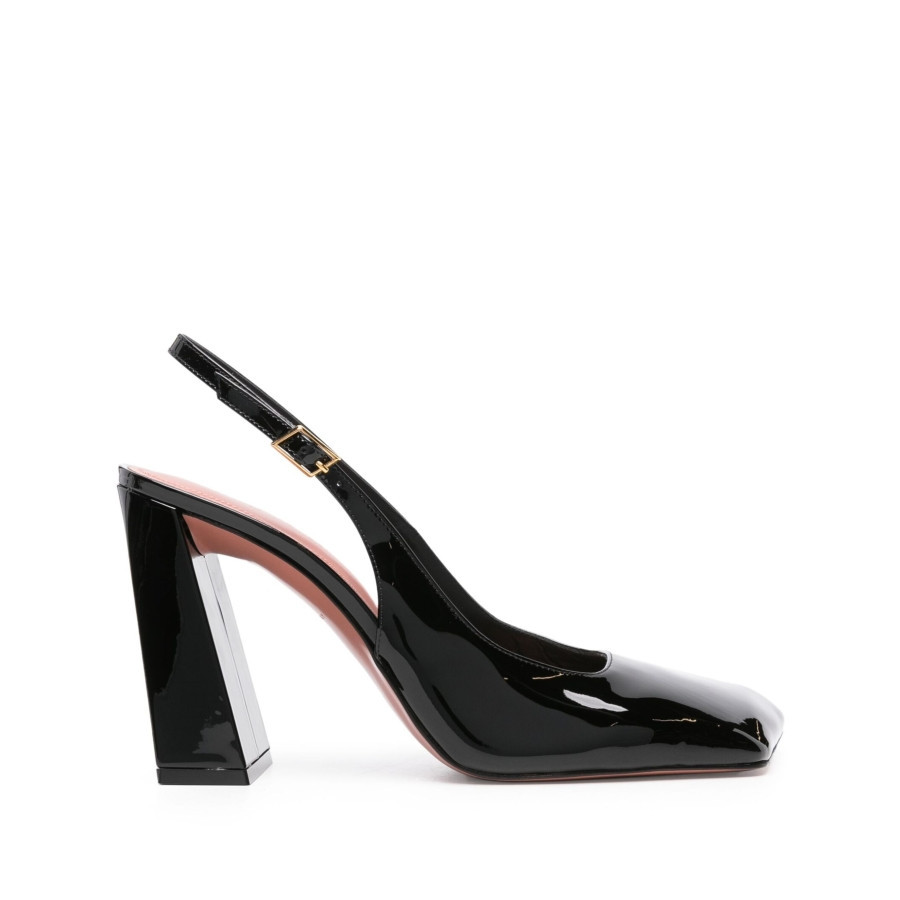 Amina Muaddi Ladies Patent Black Charlotte Heeled Pumps, Brand Size 36.5 (US Size 6.5) | Jomashop.com & JomaDeals.com