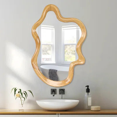 Organic Modern Wall Mirror With Irregular Shape And Natural Wood Frame, 33.46" W X 22.24" H, For Living Room Or Bathroom | Wayfair North America