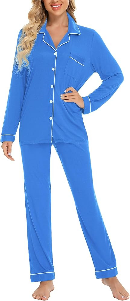 Pjmlifecoco Pajamas Set Long Sleeve Womens Button Down Sleepwear Two Piece Nightwear Soft Pj Loun... | Amazon (US)