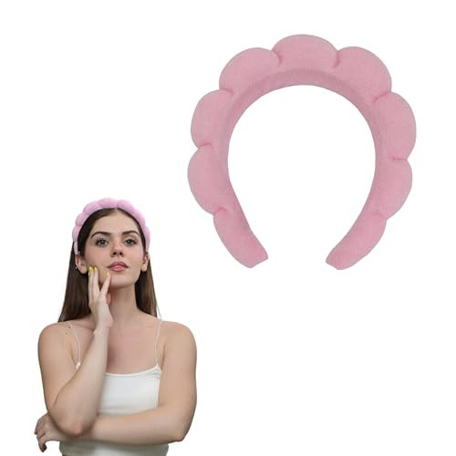 MAPICNNT Pink Spa Headband, Soft Terry Towel Makeup Headband for Washing Face, Puffy Skincare Facial Headband with High Water Retention, Versed Bubble Headband for Women (1 Count, Pack of 1) | Amazon (US)