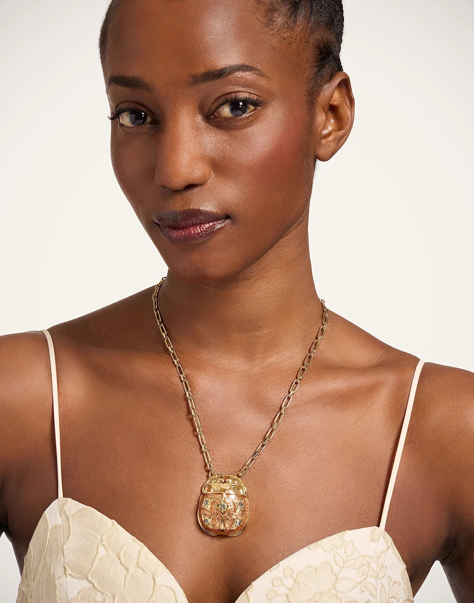 Lady Scarab Necklace in 24K Gold Plate & Rhinestone for Women | La DoubleJ | La DoubleJ