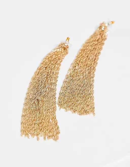 ASOS DESIGN earrings with tassel chain in gold tone | ASOS (Global)