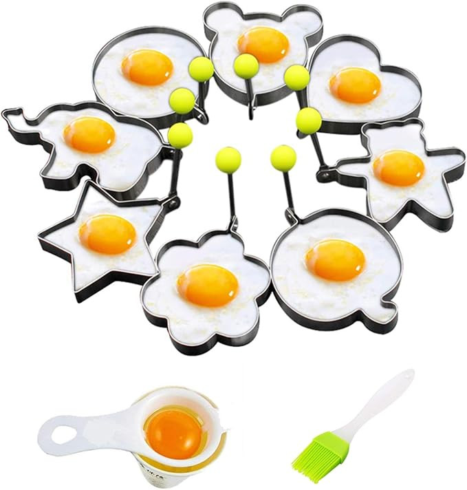 Egg Pancake Rings,8pcs Different Shaper Fried Egg Molds,Stainless Steel Omelette Frying Cooking T... | Amazon (US)