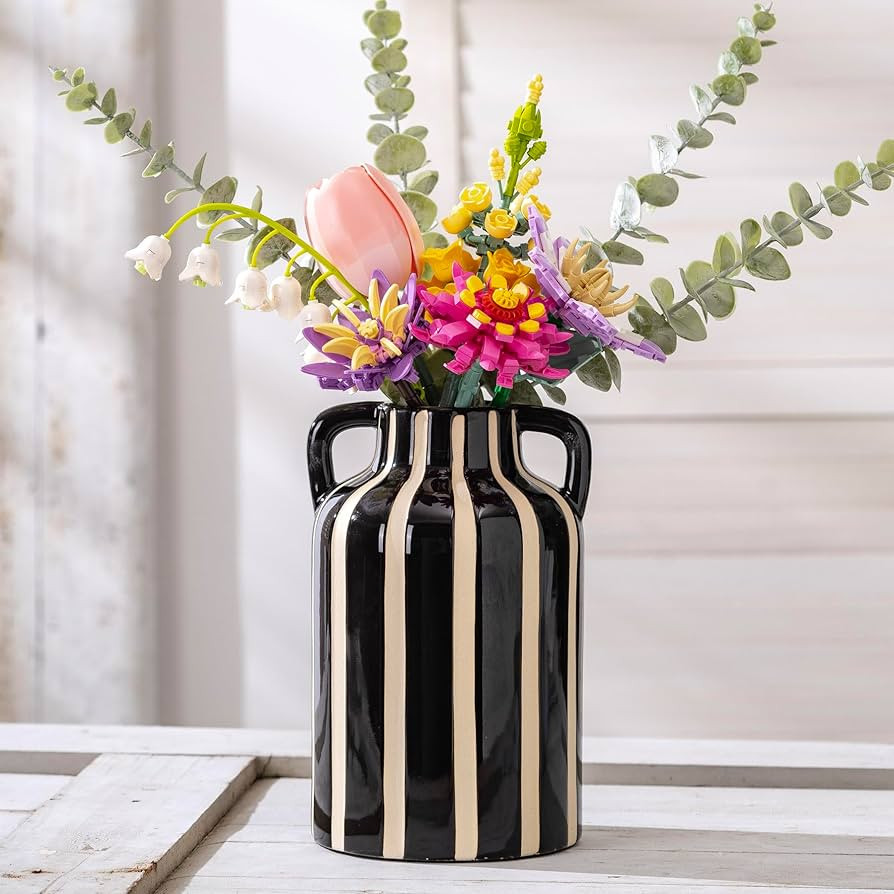 Black and White Vase with Handles, Ceramic Modern Flower Decorative Vases for Home Decor, Mantle,... | Amazon (US)