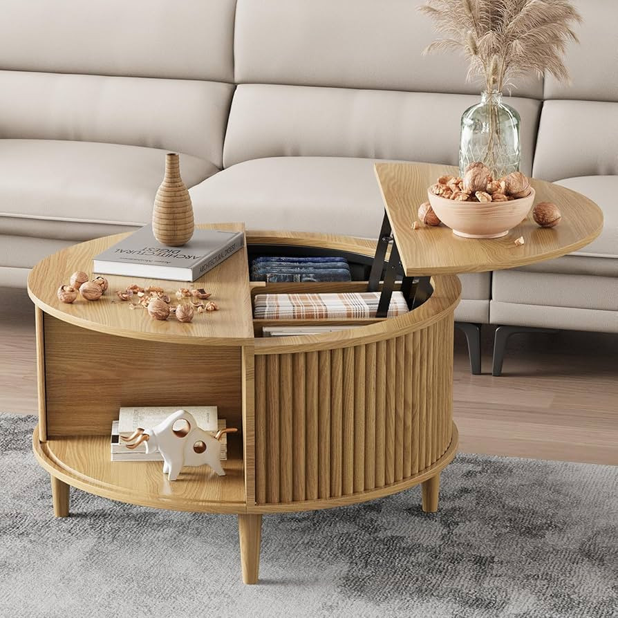 Round Coffee Table with Storage, Fluted Lift Top Coffee Table for Living Room, 31.5" Mid Century ... | Amazon (US)