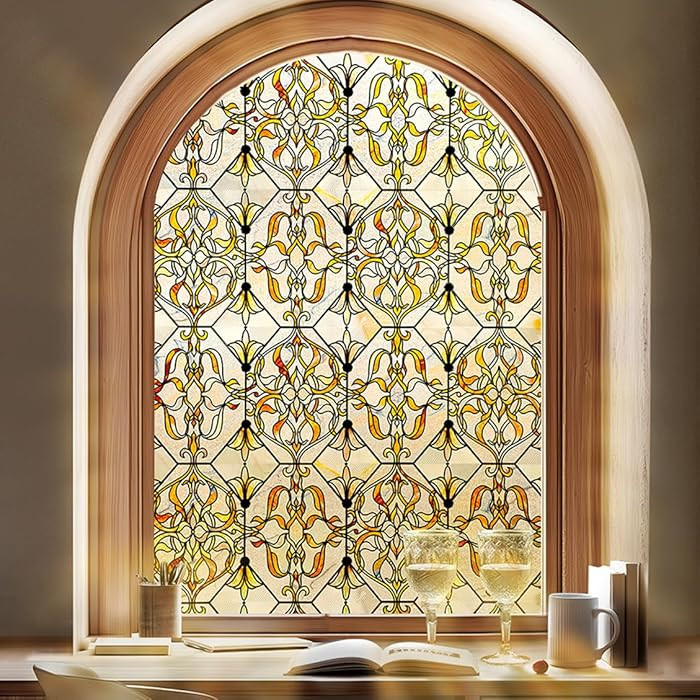 3D Stained Glass Window Privacy Film, Heat Control UV Blocking Static Cling Decorative Window Fil... | Amazon (US)