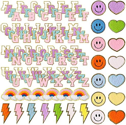 136 Pcs Iron on Patches Smile Face Rainbow Heart Letter Patches Iron on Colorful Chenille Patches Cu | Amazon (US)