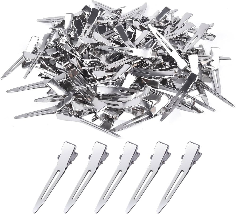 BronaGrand 100pcs 4.5cm Silver Single Prong Curl Clips Silver Section Clips Metal Alligator Hair ... | Amazon (US)