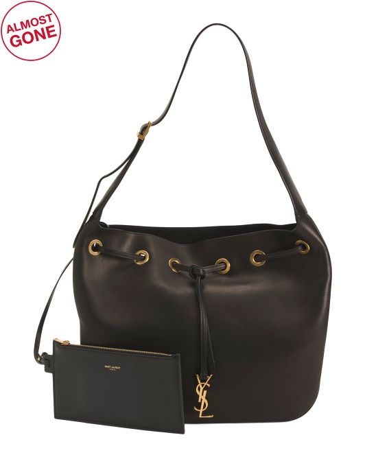 Made In Italy Leather Drawstring Hobo With Pouch | TJ Maxx