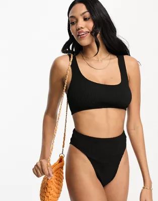 ASOS DESIGN Fuller Bust mix and match crinkle skinny scoop crop bikini top in black | ASOS (Global)