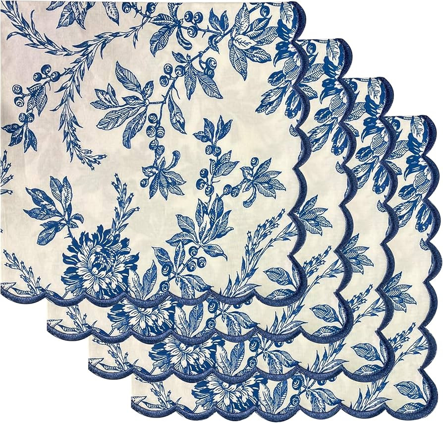 Ridhi Hand Block Print Incremental Blue 18" x 18" (Set of 4) Embriodery Table Napkins Reusable Co... | Amazon (US)