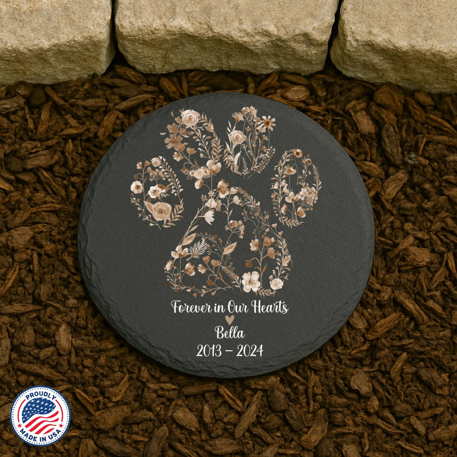 Pet Memorial Garden Stone: Floral Paw Print Slate Sympathy Gift, Neutral - Etsy | Etsy (Global)