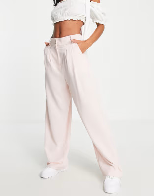 River Island wide leg tailored pants in light pink | ASOS (Global)