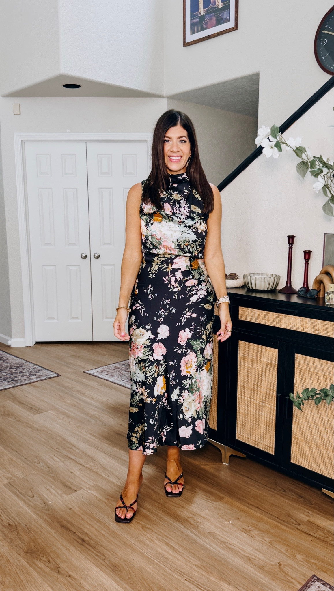 In a medium floral stain dress (code MK20)

#LTKOver40 #LTKMidsize #LTKWedding