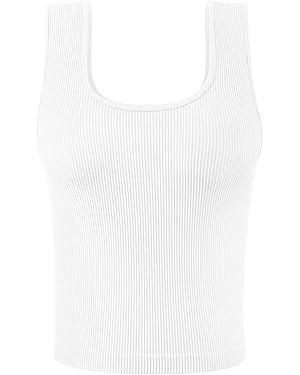 Women's Sleeveless Tank Tops Ribbed Seamless U Neck Cute Going Out Crop Tops | Amazon (US)