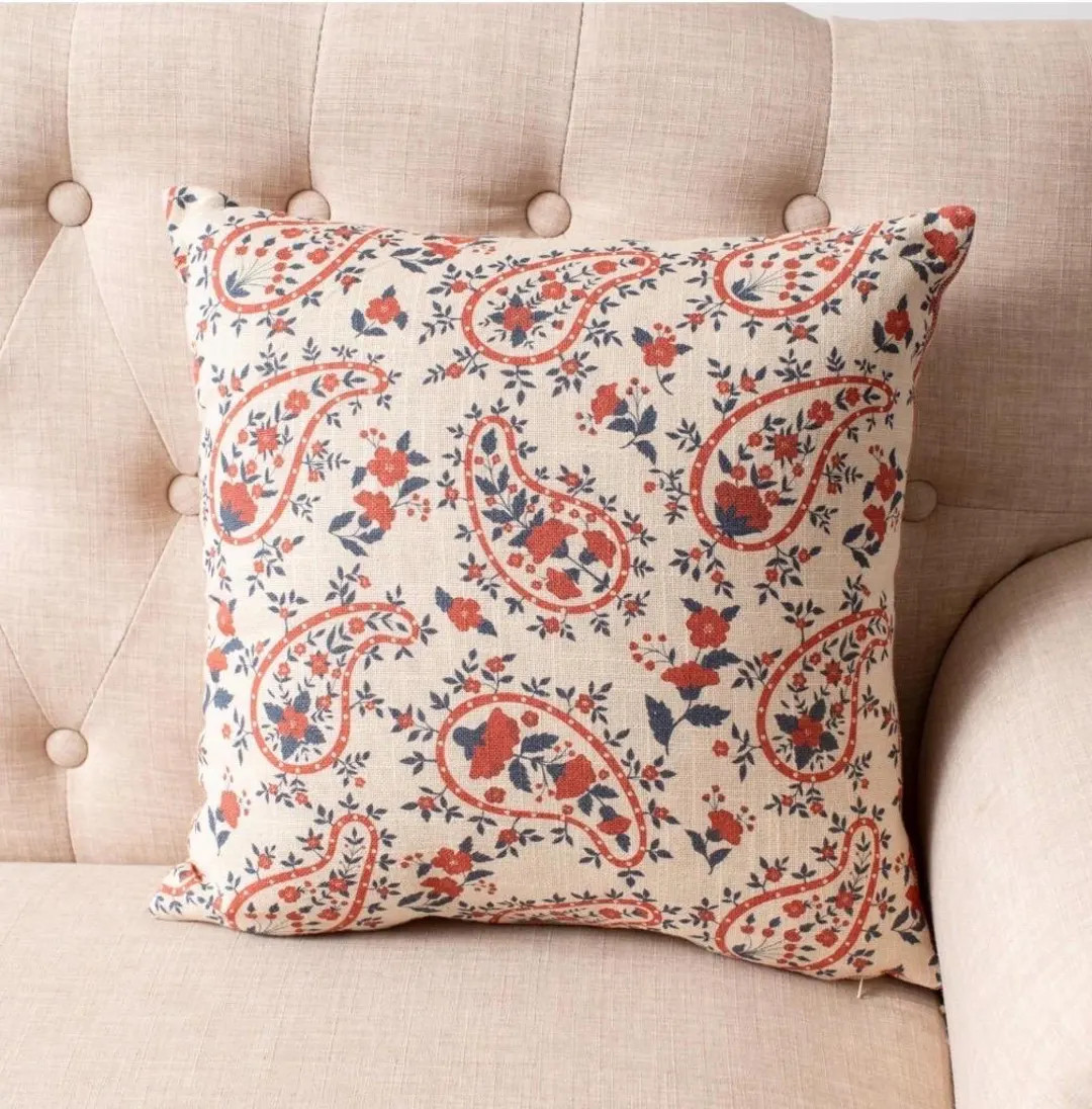 Red Blue Paisley Floral Pillow, Americana Throw Pillow, Cottage Farmhouse Decor, Vintage Style Cu... | Etsy (Global)
