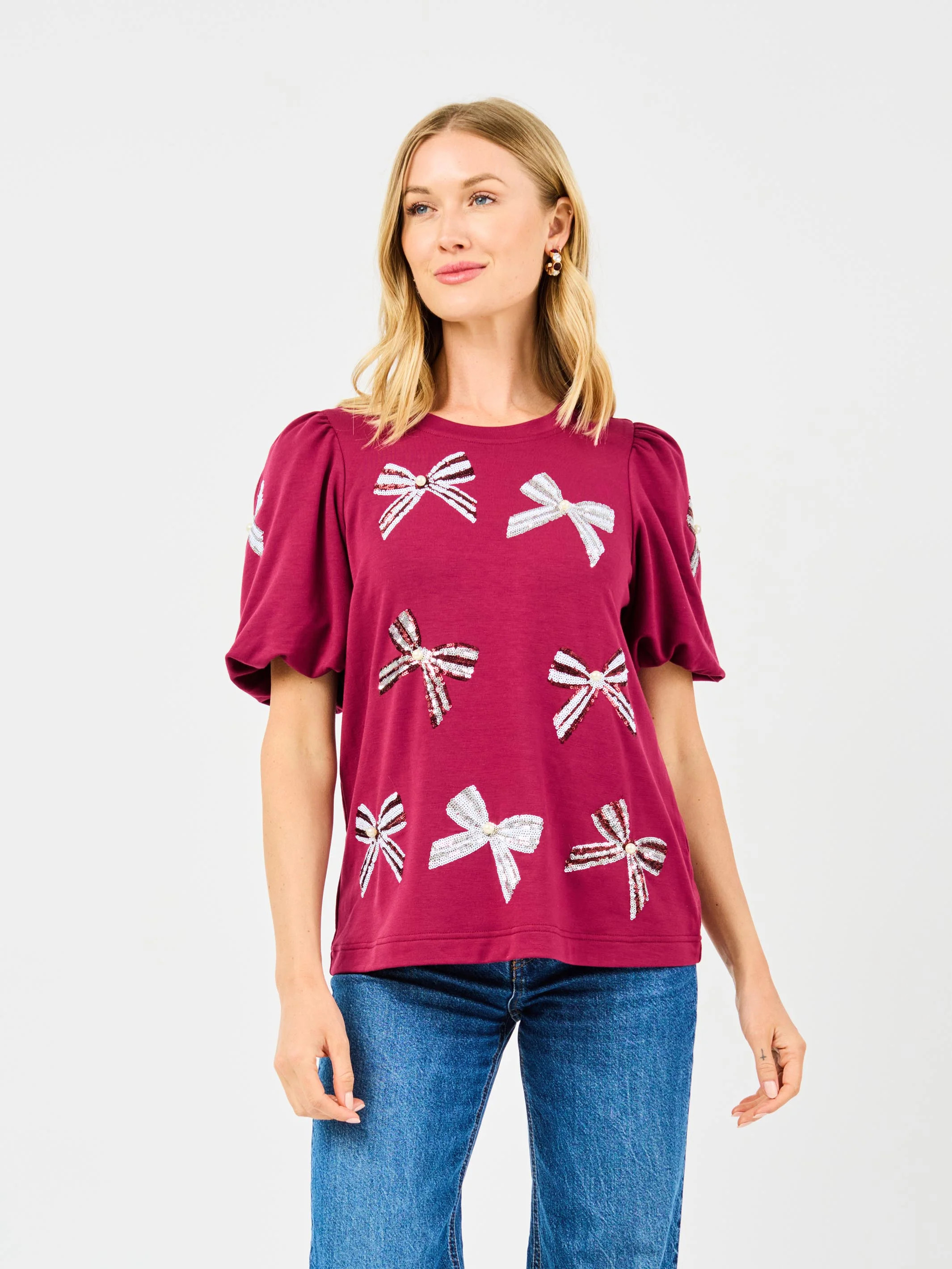 Tina Top | Bows Maroon + White | Mary Square
