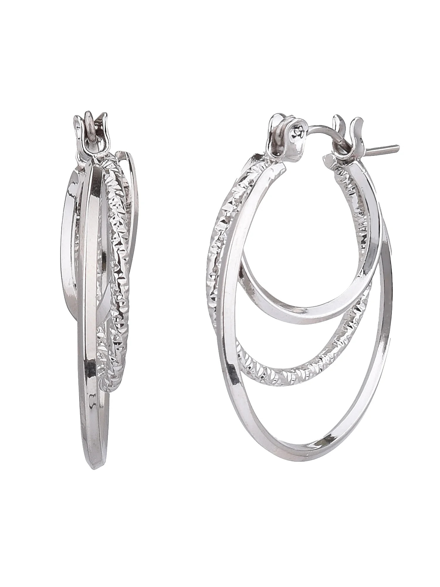 Time and Tru Women's Silver Tone Twist Metal Hoop Earring | Walmart (US)