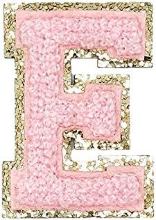 ZOOX Gold Glitters & Pink Chenille Varsity Initial Patches, Adhesive Sticker Iron On, 2.25 Height... | Amazon (US)