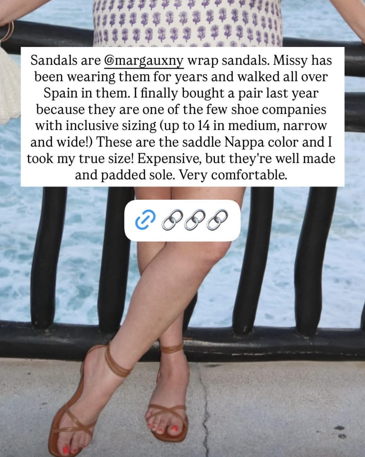 My Margaux wrap sandals, plus a tying tutorial from Missy! I love these because of their inclusive sizing (up to a 14 and available in both wide and narrow), and because they are just SO comfortable and well-made. They have a padded sole and are a fantastic vacation sandal for walking a lot while still looking cute — Missy traveled all over Spain in them.

Missy also tried the shoe from Amazon linked here for a less expensive alternative. Our verdict was that they’re heavier and not nearly as comfortable, but if you’re looking for an under $50 dupe, they work.

#LTKTravel #LTKSeasonal