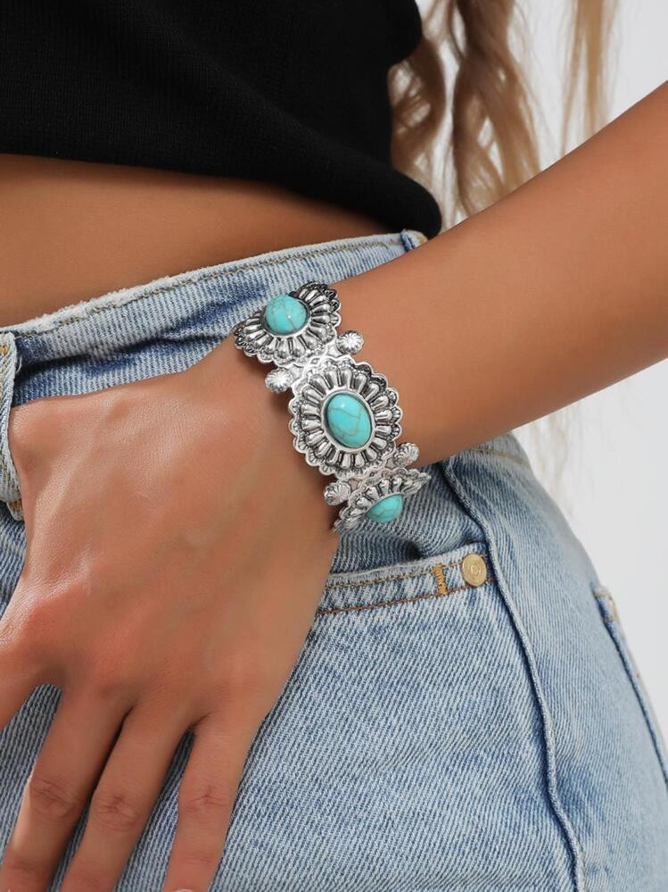 1Pc Western Turquoise Decor Cuff Bangle Bracelet Arm Band for Women | SHEIN