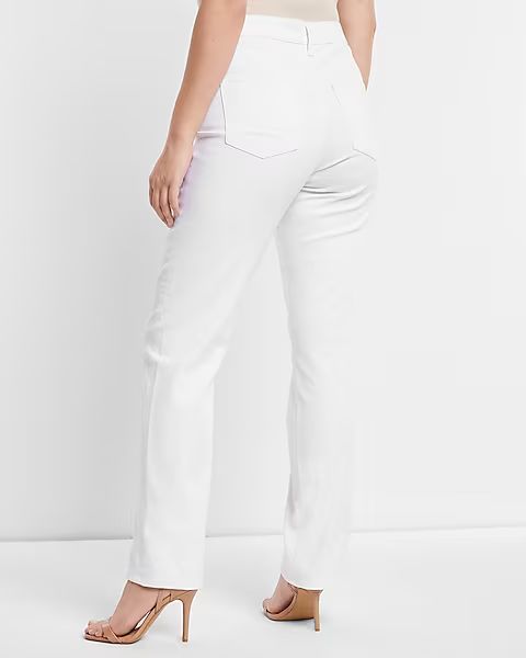 High Waisted White Cuffed Hem Straight Ankle Jeans | Express