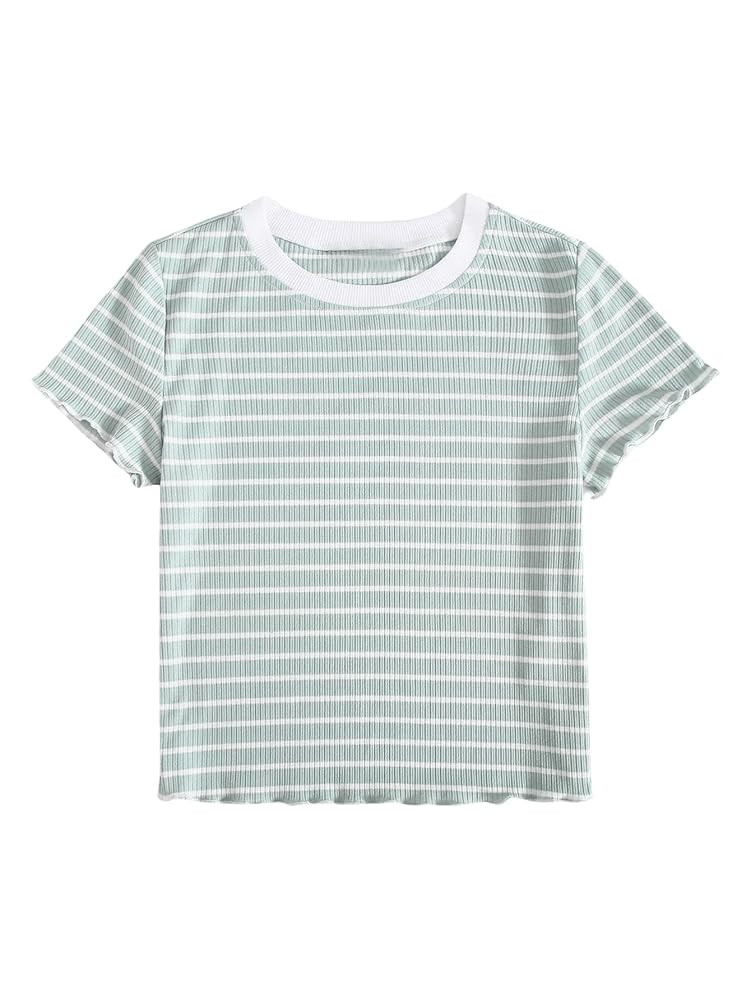 SweatyRocks Women's Striped Ringer Crop Top Summer Short Sleeve Color Block T-Shirts | Amazon (US)