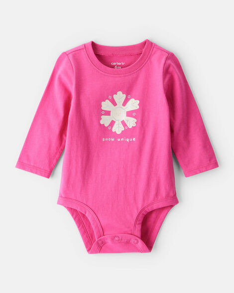 Baby Girl Snowflake Long-Sleeve Graphic Bodysuit - Pink | Carter's Inc