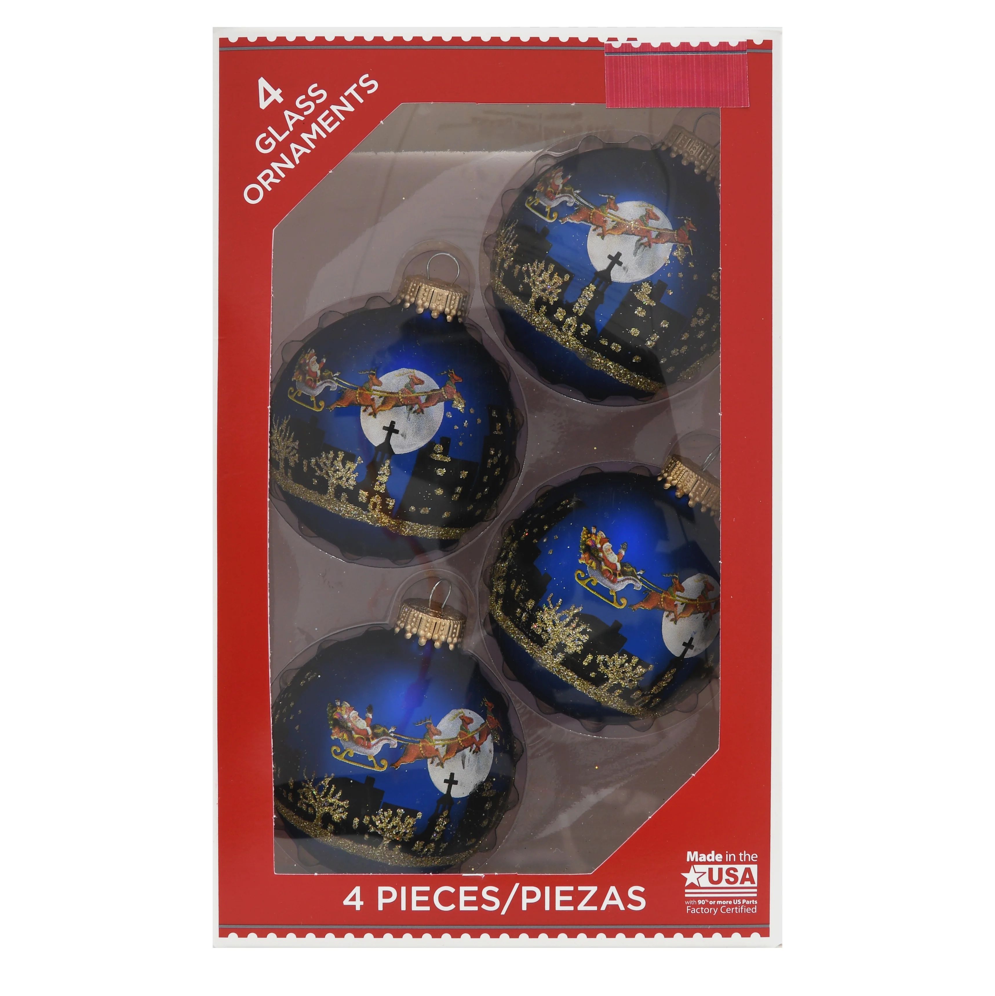 Holiday Time Glass Ornaments, Double Sleigh, 4 Count | Walmart (US)
