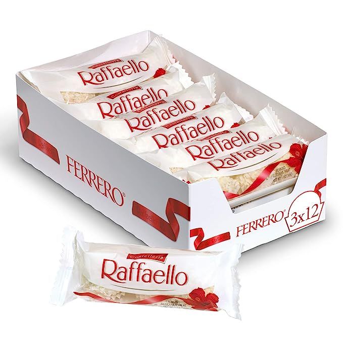 Ferrero Raffaello Almond Coconut Valentine's Day Candy, 3 Count, Pack of 12 Individually Wrapped ... | Amazon (US)