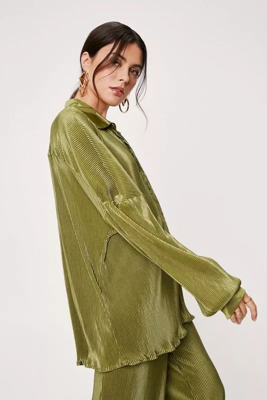 Plisse Oversized Button Down Shirt | Nasty Gal (US)