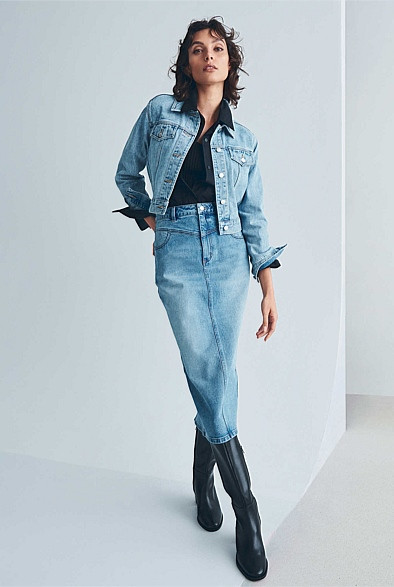 Yoke Front Longline Denim Skirt | Witchery (AU)