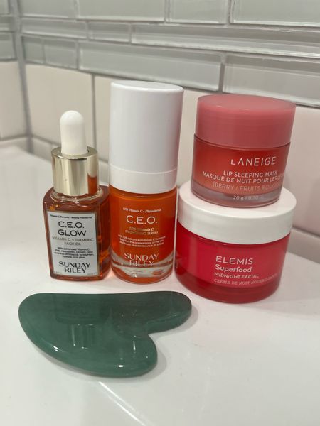 Tonight’s evening skincare lineup 💛 loving the C.E.O glow serum and C.E.O Glow oil. Perfect to use with a gua sha! (From Amazon) Topped it off with the Elemis midnight facial and laneige sleeping mask  

#LTKunder100 #LTKstyletip #LTKbeauty