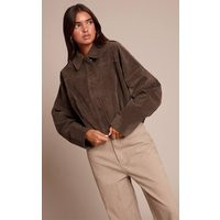 Khaki Faux Suede Covered Placket Bomber Jacket | PrettyLittleThing UK