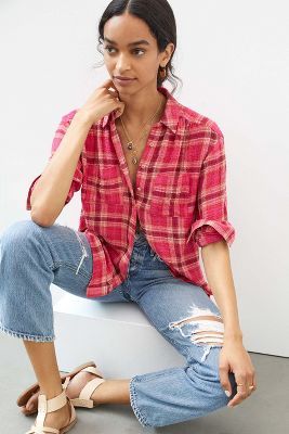 Pilcro Seamed Plaid Tunic Buttondown | Anthropologie (US)