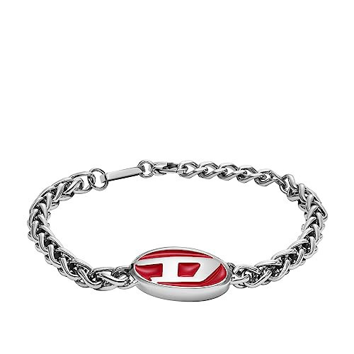 Diesel All-Gender Stainless Steel and Enamel Chain-Link Bracelet, Color: Silver/Red (Model: DX1445040) | Amazon (US)