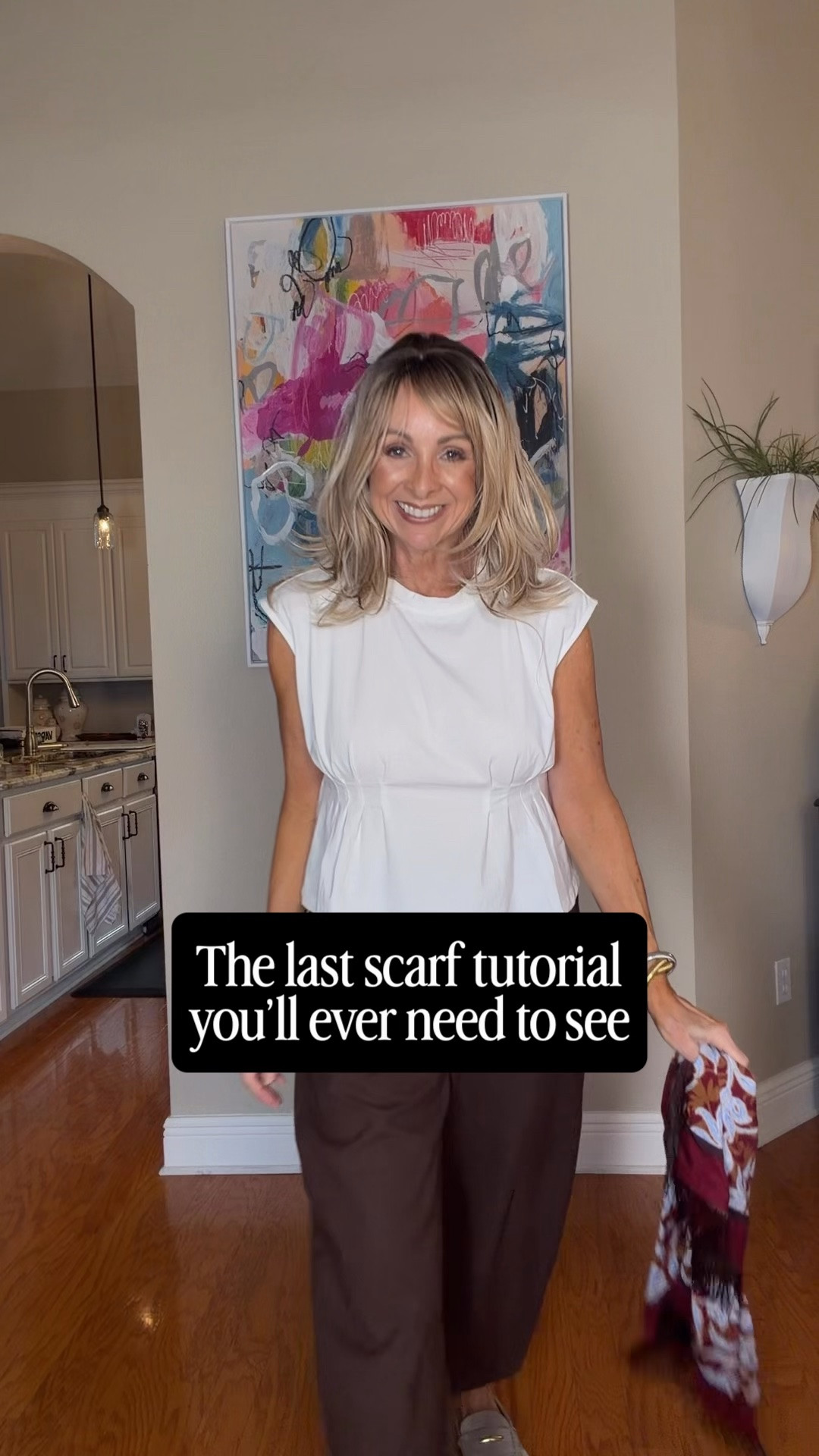 Literally the last scarf tutorial you’ll ever need. I know I’m not the only one who struggles with trying to get just the right knot or loop. 
This one styles itself and it has fringe as well! It’s a twofer when it comes to trends.

#LTKootd #LTKOver40 #LTKSaleAlert
