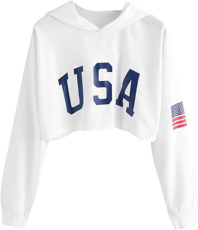 SweatyRocks Women's Letter Print Long Sleeve Crop Top Sweatshirt Hoodies | Amazon (US)