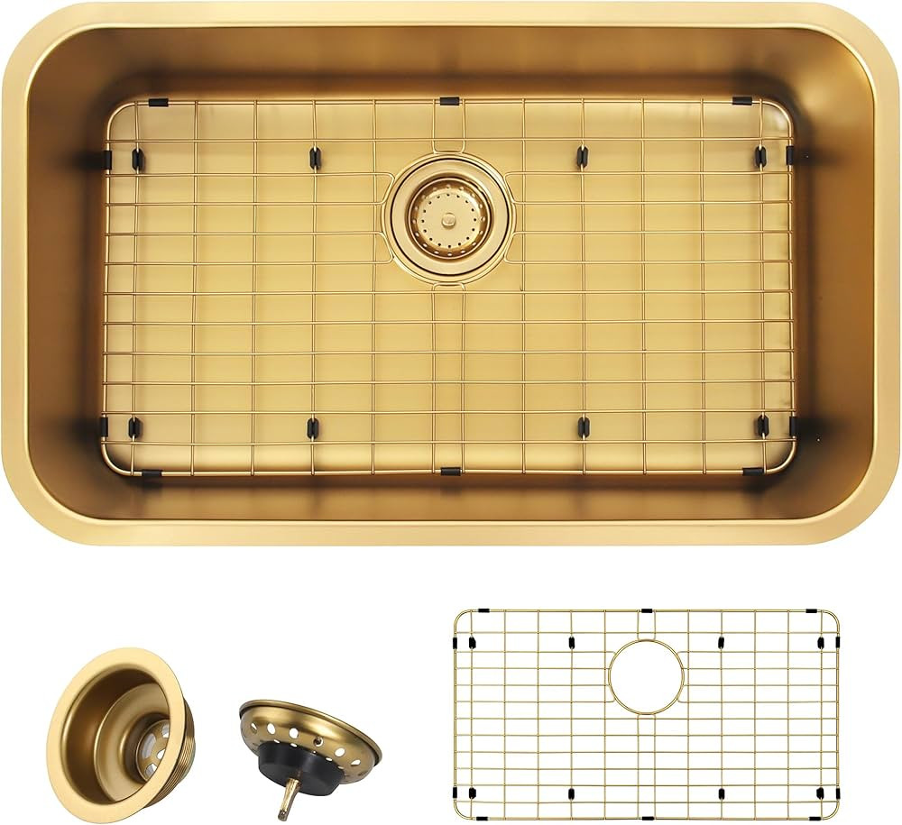 Undermount Kitchen Sink, Stainless Steel Kitchen Sink 3018, Deep Sink, Gold Kitchen Sink, Single ... | Amazon (US)