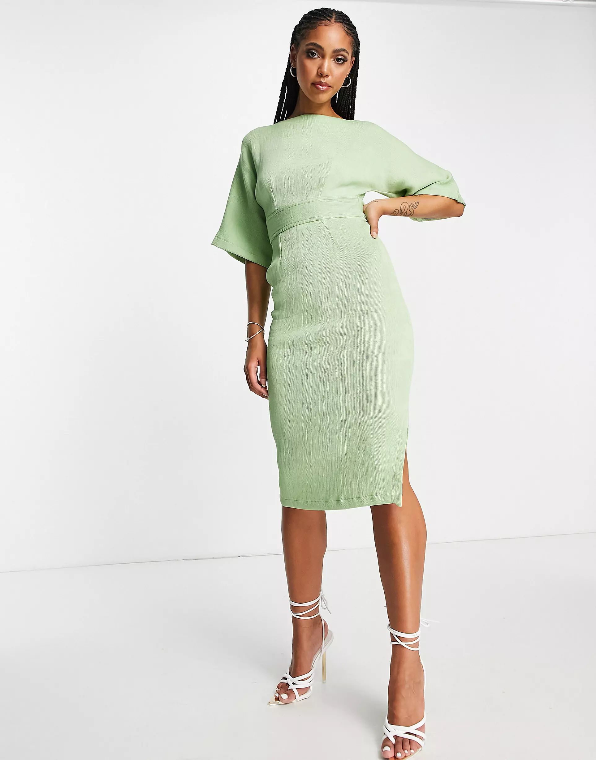 Closet London ribbed pencil mini dress in light green | ASOS (Global)