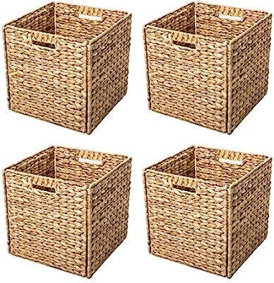 Trademark Innovations Foldable Hyacinth Storage Baskets with Iron Wire Frame (Set of 4) | Amazon (US)