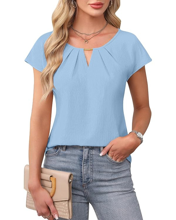 Blooming Jelly Womens Dressy Business Casual Tops Work Trendy Short Sleeve Shirts Summer Cute Ple... | Amazon (US)