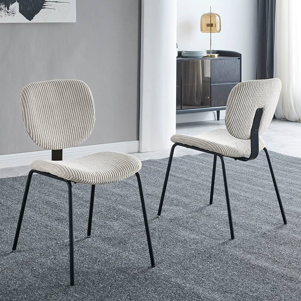 Modern Dining Chairs Set of 2, Mid Century Corduroy Chair for Dining Room Kitchen, Beige | Amazon (US)