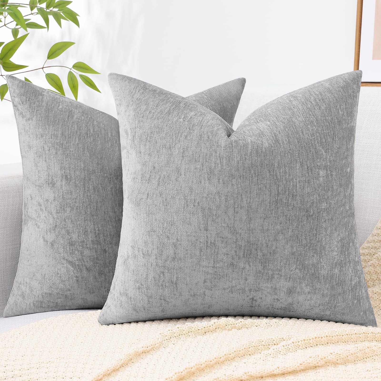 decorUhome 18x18 Set of 2 Throw Pillow Covers, Decorative Soft Chenille Pillow Covers for Couch, Ultimate Gray | Walmart (US)