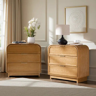 Kathrine Modern 3-Drawer Arched End Table with Solid Wood Legs And Charging Station Set of 2 | Wayfair North America