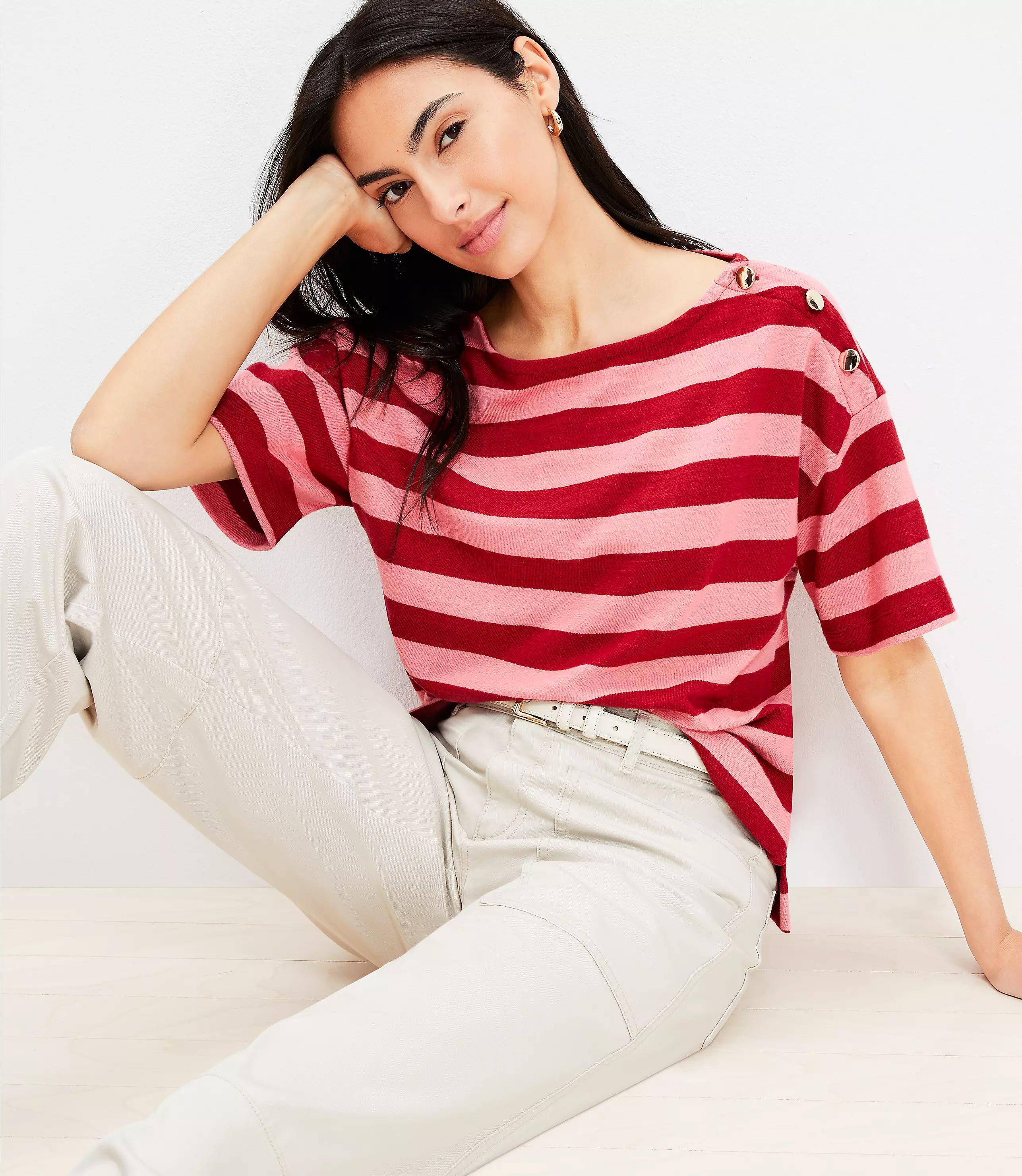 Striped Shoulder Button Harbor Tee | LOFT