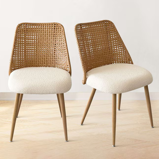 Maison Boucle Set of 2 Modern Beige Dining Chairs with Woven Faux Rattan Back Oak-Look Metal Legs... | Lowe's