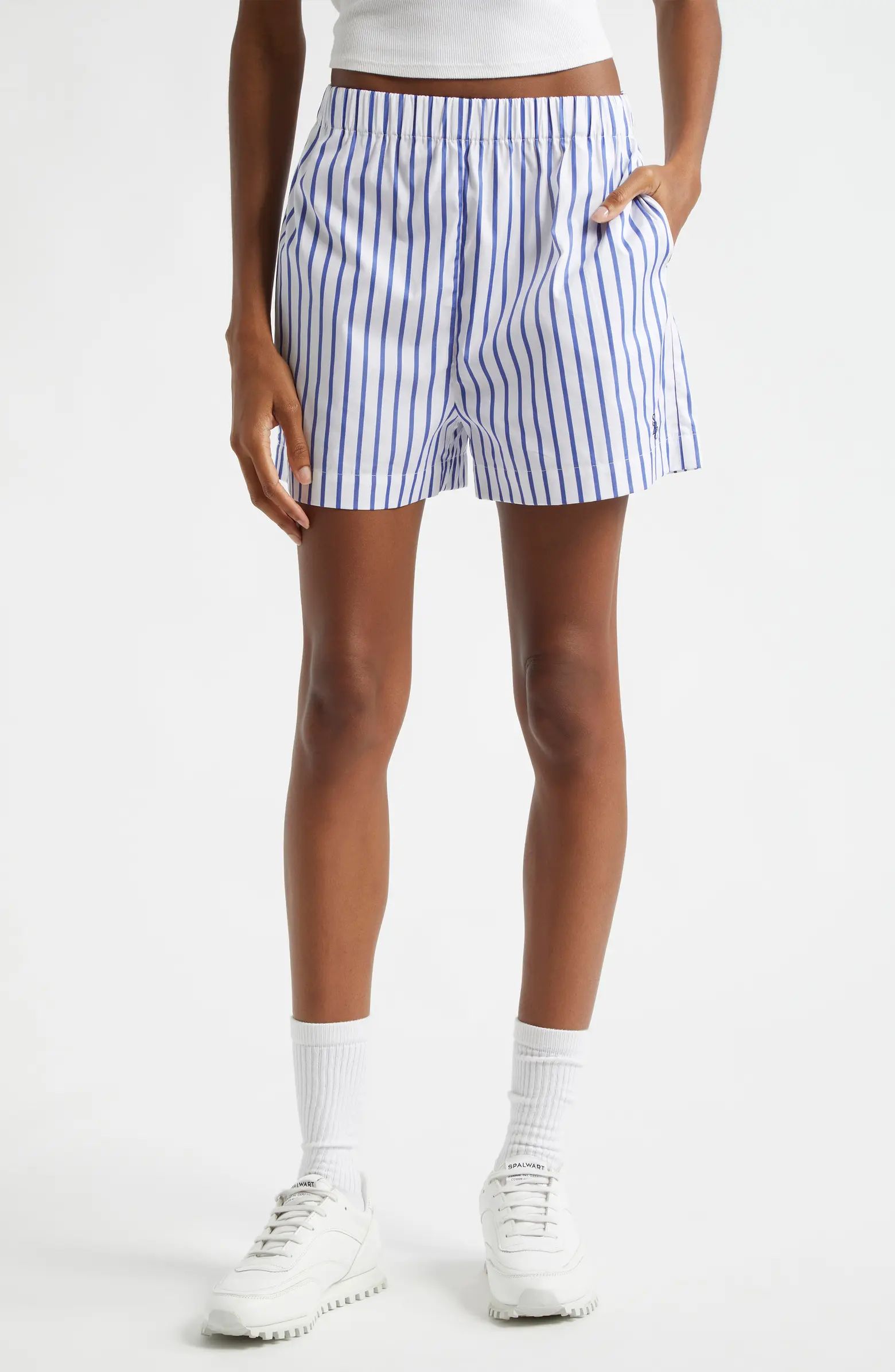 Sporty & Rich Stripe Cotton Poplin Shorts | Nordstrom | Nordstrom